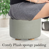 NNEDSZ 2 Set Grey Fabric Ottoman Round Wooden Leg Foot Stool