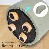 NNEDSZ 2 Set Grey Fabric Ottoman Round Wooden Leg Foot Stool