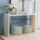 NNEDSZ 2 Set Grey Fabric Ottoman Round Wooden Leg Foot Stool