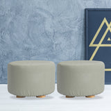 NNEDSZ 2 Set Grey Fabric Ottoman Round Wooden Leg Foot Stool