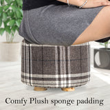 NNEDSZ Lattice Fabric Ottoman Round Wooden Leg Foot Stool