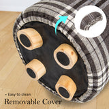 NNEDSZ Lattice Fabric Ottoman Round Wooden Leg Foot Stool