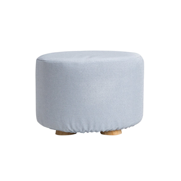 NNEDSZ Light Blue Fabric Ottoman Round Wooden Leg Foot Stool