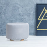 NNEDSZ Light Blue Fabric Ottoman Round Wooden Leg Foot Stool