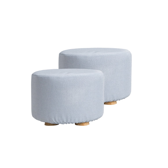 NNEDSZ 2 Set Light Blue Fabric Ottoman Round Wooden Leg Foot Stool