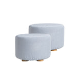 NNEDSZ 2 Set Light Blue Fabric Ottoman Round Wooden Leg Foot Stool