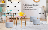NNEDSZ 2 Set Light Blue Fabric Ottoman Round Wooden Leg Foot Stool