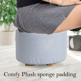NNEDSZ 2 Set Light Blue Fabric Ottoman Round Wooden Leg Foot Stool