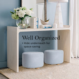NNEDSZ 2 Set Light Blue Fabric Ottoman Round Wooden Leg Foot Stool