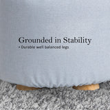 NNEDSZ 2 Set Light Blue Fabric Ottoman Round Wooden Leg Foot Stool