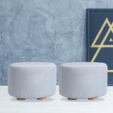 NNEDSZ 2 Set Light Blue Fabric Ottoman Round Wooden Leg Foot Stool