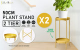 NNEDSZ 2 Set 50cm Gold Plant Stand Planter Shelf Rack 2 Tier Steel