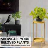 NNEDSZ 2 Set 50cm Gold Plant Stand Planter Shelf Rack 2 Tier Steel