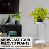 NNEDSZ 50cm White Plant Stand Planter Shelf Rack 2 Tier Steel