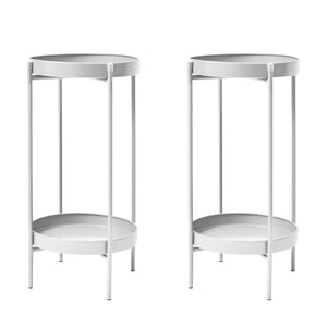 NNEDSZ 2 Set 50cm White Plant Stand Planter Shelf Rack 2 Tier Steel