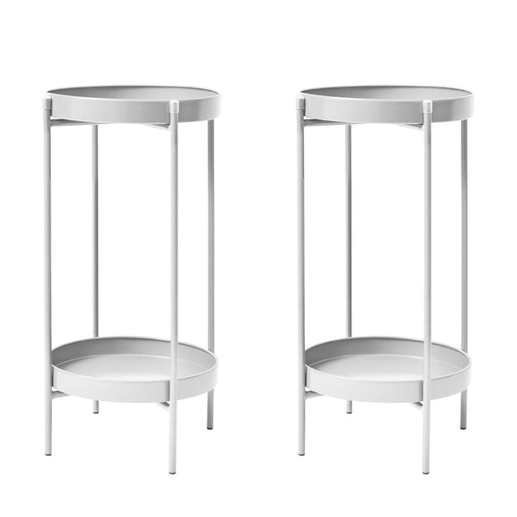 NNEDSZ 2 Set 50cm White Plant Stand Planter Shelf Rack 2 Tier Steel