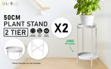 NNEDSZ 2 Set 50cm White Plant Stand Planter Shelf Rack 2 Tier Steel