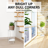NNEDSZ 2 Set 50cm White Plant Stand Planter Shelf Rack 2 Tier Steel