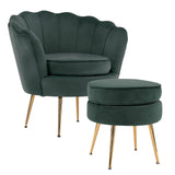 NNEDSZ Shell Scallop Green Armchair Accent Chair Velvet + Round Ottoman Footstool