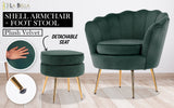 NNEDSZ Shell Scallop Green Armchair Accent Chair Velvet + Round Ottoman Footstool