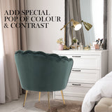 NNEDSZ Shell Scallop Green Armchair Accent Chair Velvet + Round Ottoman Footstool