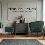 NNEDSZ Shell Scallop Green Armchair Accent Chair Velvet + Round Ottoman Footstool