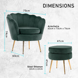 NNEDSZ Shell Scallop Green Armchair Accent Chair Velvet + Round Ottoman Footstool