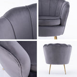NNEDSZ Shell Scallop Grey Armchair Accent Chair Velvet + Round Ottoman Footstool
