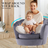 NNEDSZ Shell Scallop Grey Armchair Accent Chair Velvet + Round Ottoman Footstool