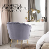 NNEDSZ Shell Scallop Grey Armchair Accent Chair Velvet + Round Ottoman Footstool