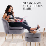 NNEDSZ Shell Scallop Grey Armchair Accent Chair Velvet + Round Ottoman Footstool