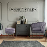 NNEDSZ Shell Scallop Grey Armchair Accent Chair Velvet + Round Ottoman Footstool