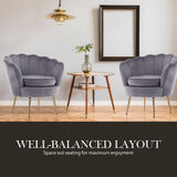 NNEDSZ Shell Scallop Grey Armchair Accent Chair Velvet + Round Ottoman Footstool