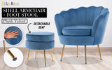 NNEDSZ Shell Scallop Navy Blue Armchair Accent Chair Velvet + Round Ottoman Footstool