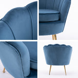 NNEDSZ Shell Scallop Navy Blue Armchair Accent Chair Velvet + Round Ottoman Footstool