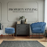 NNEDSZ Shell Scallop Navy Blue Armchair Accent Chair Velvet + Round Ottoman Footstool