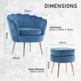 NNEDSZ Shell Scallop Navy Blue Armchair Accent Chair Velvet + Round Ottoman Footstool