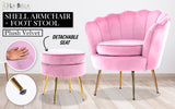 NNEDSZ Shell Scallop Pink Armchair Accent Chair Velvet + Round Ottoman Footstool