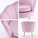 NNEDSZ Shell Scallop Pink Armchair Accent Chair Velvet + Round Ottoman Footstool