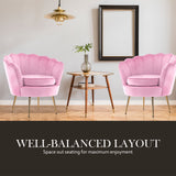 NNEDSZ Shell Scallop Pink Armchair Accent Chair Velvet + Round Ottoman Footstool
