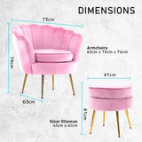 NNEDSZ Shell Scallop Pink Armchair Accent Chair Velvet + Round Ottoman Footstool