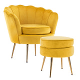 NNEDSZ Shell Scallop Yellow Armchair Accent Chair Velvet + Round Ottoman Footstool