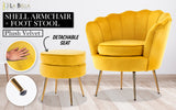 NNEDSZ Shell Scallop Yellow Armchair Accent Chair Velvet + Round Ottoman Footstool