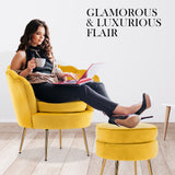 NNEDSZ Shell Scallop Yellow Armchair Accent Chair Velvet + Round Ottoman Footstool