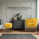 NNEDSZ Shell Scallop Yellow Armchair Accent Chair Velvet + Round Ottoman Footstool