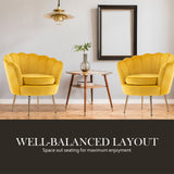 NNEDSZ Shell Scallop Yellow Armchair Accent Chair Velvet + Round Ottoman Footstool