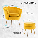 NNEDSZ Shell Scallop Yellow Armchair Accent Chair Velvet + Round Ottoman Footstool