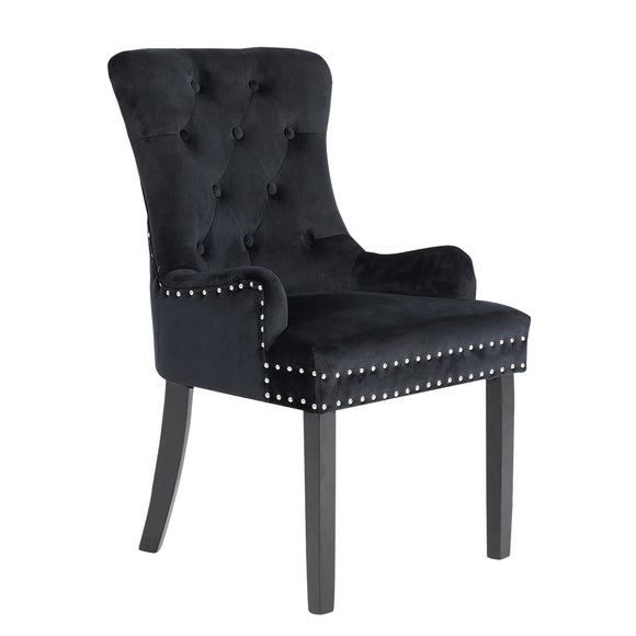NNEDSZ Black French Provincial Dining Chair Ring Studded Lisse Velvet Rubberwood