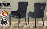 NNEDSZ Black French Provincial Dining Chair Ring Studded Lisse Velvet Rubberwood