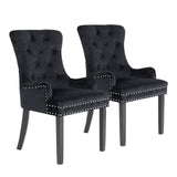 NNEDSZ 2 Set Black French Provincial Dining Chair Ring Studded Lisse Velvet Rubberwood